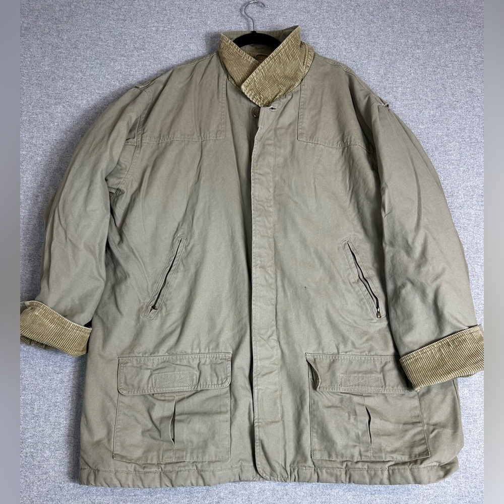 Cherokee Jacket Mens XL Green Corduroy Collar Field Barn‎ Chore Coat Zip Snap